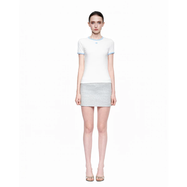 Eleven - Áo Thun Unisex Viền Tương Phản Thêu Mono | Màu Trắng Viền Xanh
