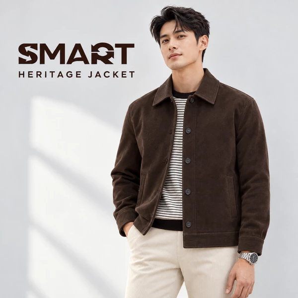 Áo khoác da lộn HERITAGE JACKET TORANO basic Cổ Bẻ Cúc Khắc Logo, Siêu Mịn, Cản Gió, Giữ Ấm GWCL501