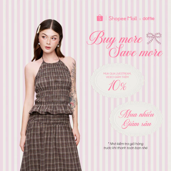 DOTTIE - Áo yếm chạy smocking - Nâu - T1140