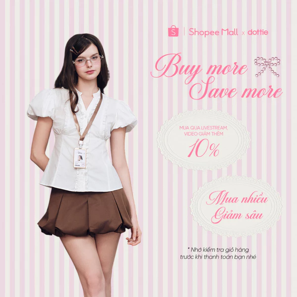 DOTTIE - Áo kiểu tay phồng phối bèo - Trắng - T1122