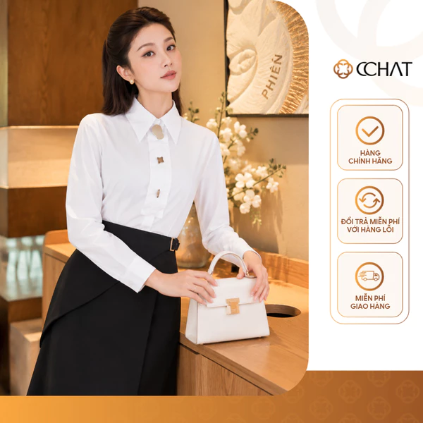 Áo Sơ Mi Nữ 𝐂𝐂𝐇𝐀𝐓 Dáng Suông Kiểu Andres Nẹp Hàng Khuy Chất Liệu Cao Cấp 26FDT6187ST