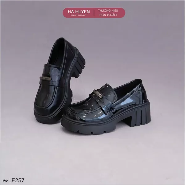 Giày Loafer nữ HÀ HUYỀN da mềm đai ngang gót vuông 5cm - LF257