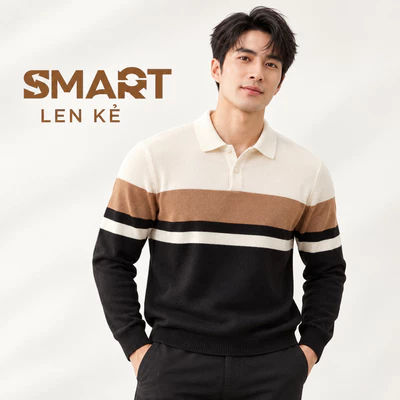 Áo len nam TORANO kẻ cổ đức phối 3 mảng màu DWTE007