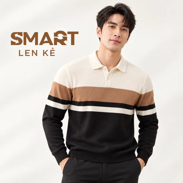 Áo len nam TORANO kẻ cổ đức phối 3 mảng màu DWTE007