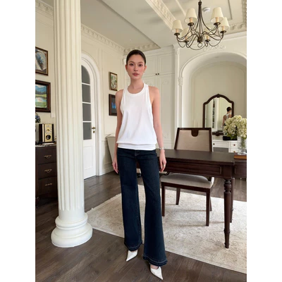 RUBIES Ryan Jeans - Quần Dài Nữ Vải Jean Mềm Cạp Trễ Ống Suông Đứng