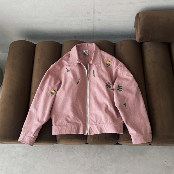 Áo khoác denim không nón YELLOW FLICKER họa tiết thêu unisex