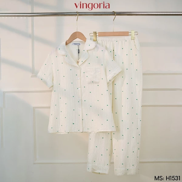 Pijama bộ đồ ngủ nữ đũi mặc nhà VINGO/VINGORIA tay ngắn thu đông H1531
