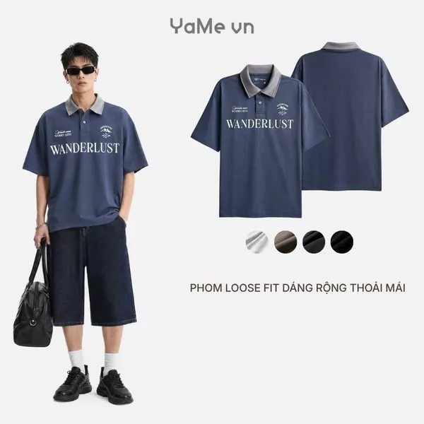 Áo Polo in chữ, phom rộng F4 - The No Style 264 2625182 |YaMe|