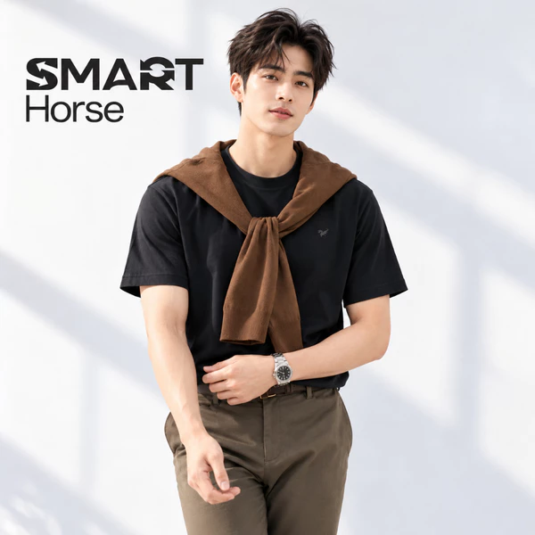 Áo Thun Nam TORANO Basic Trơn Thêu Logo Horse Ngực Phong Cách Nam Tính FSTS055