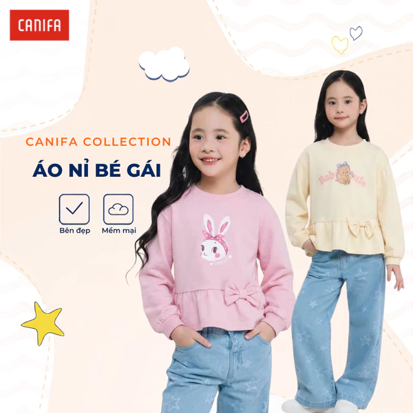 Áo nỉ bé gái đáng yêu nơ bánh bèo hình in dễ thương CANIFA 1TW26W007