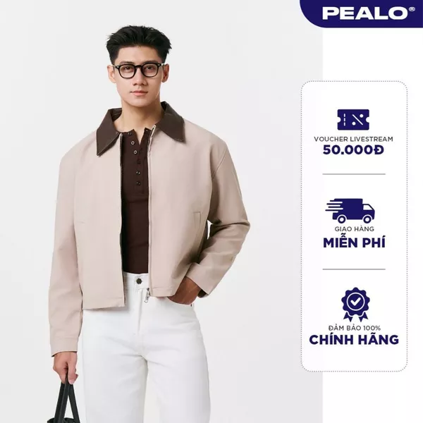 Áo khoác zip kaki kéo khoá phối cổ da PEALO ss25 chất liệu cao cấp from crop - Rhythm Jacket - SPT4