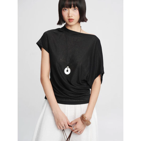 Nosbyn - Áo Thun Cổ Tròn Nhún Eo Trendy - Airy Draped Top