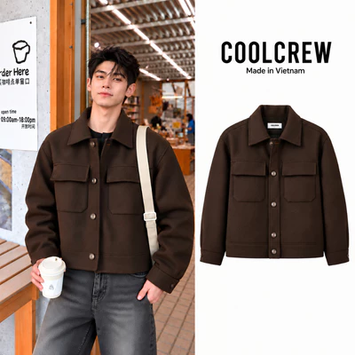 Áo Khoác Dạ Phối Túi Hộp 𝐂𝐎𝐎𝐋𝐂𝐑𝐄𝐖 Cổ Bẻ, Dày Dặn Unisex Nam Nữ Phong Cách Hàn Quốc AKD079