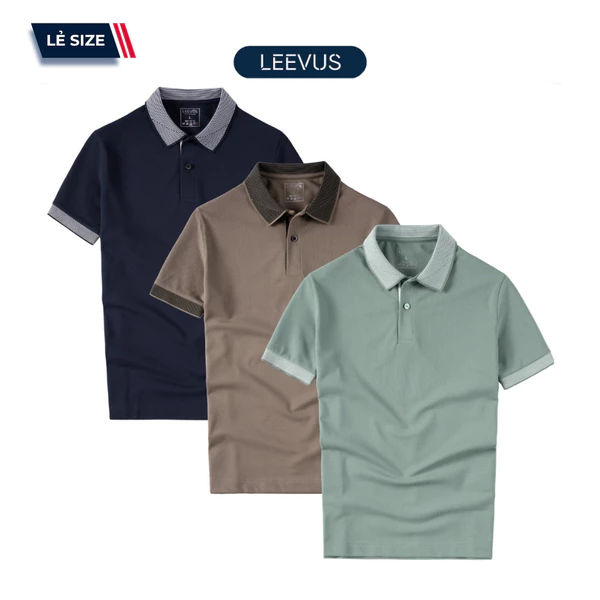Áo Polo nam STRIPED COLLAR LEEVUS phối sọc cổ, vải CVC cá sấu, form regular APL320