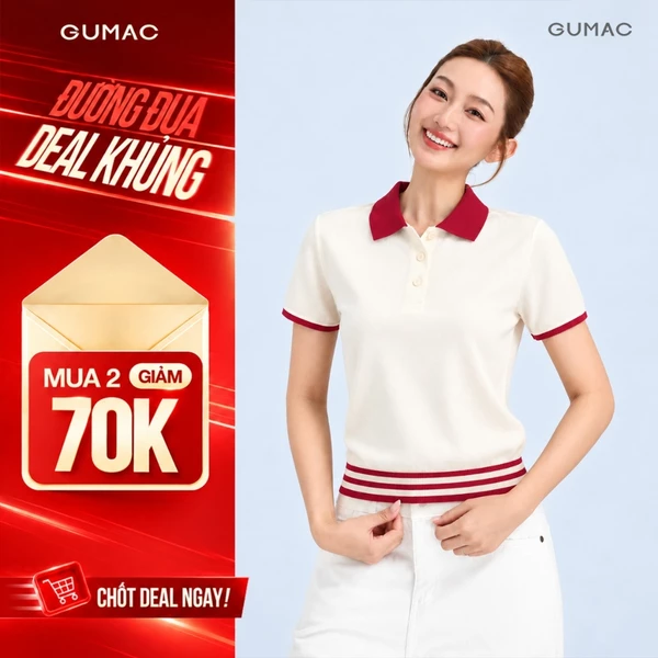 Áo Polo Nữ GUMAC Áo Thun Có Cổ Chất Tổ Ong Thoáng Mát Phối Sọc Trẻ Trung Năng Động APG01024