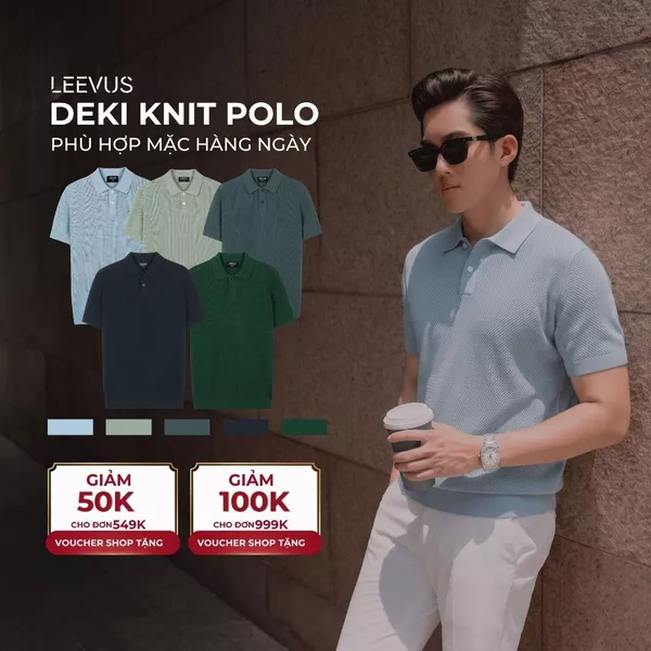Áo Polo nam DỆT KIM DEKI KNIT, mặc hàng ngày, dệt tổ ong LEEVUS APL377