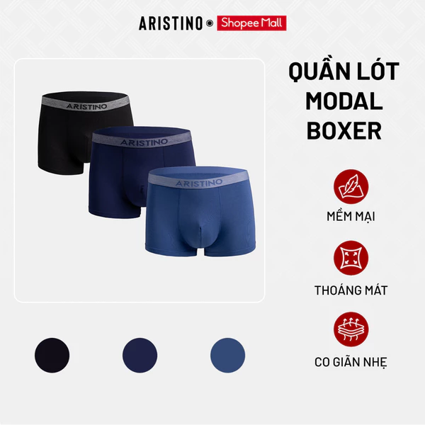 ARISTINO Quần Boxer Nam Modal Đồ Lót Nam Cao Cấp, Chất Liệu Mềm Mịn Thấm Hút, Kháng Khuẩn, Co Giãn Thoải Mái ABX1616