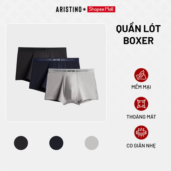 ARISTINO Quần Boxer Nam Cotton Organic ABX001EDP02 Mềm Mại Thấm Hút Co Giãn Thoải Mái
