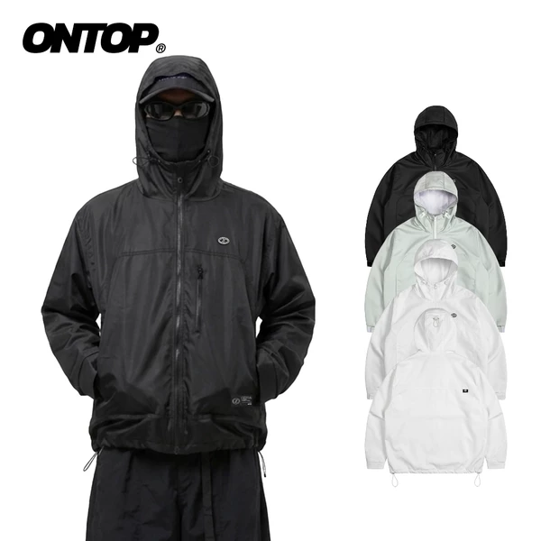 Áo khoác dù có nón nam nữ 2 lớp ONTOP chống nắng có túi trong màu đen, xám Protector Jacket | O-AK4