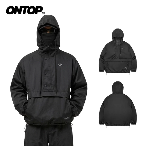 Áo khoác anorak vải dù 2 lớp ONTOP có mũ chống nắng kèm dây rút Half-Snap Hoodie Jacket | O-AK12