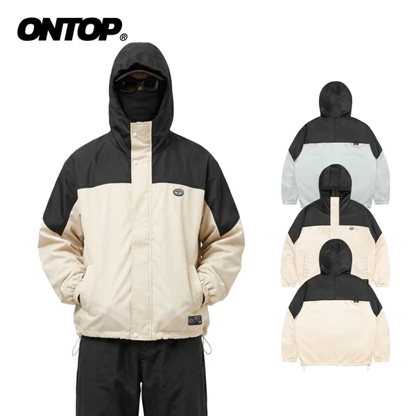 Áo khoác dù phối màu 2 lớp có mũ ONTOP khóa kéo và nút bấm chắc chắn Mountain Parka Jacket | O-AK13