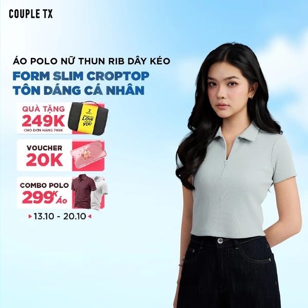 Áo Polo Nữ Couple TX Có Cổ Dây Kéo Thun Rib Mềm Mịn Tôn Dáng Form Ôm Croptop WPO 2095
