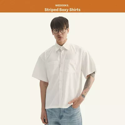 ÁO SƠ MI SỌC TAY NGẮN CHẤT LIỆU KATE ẤN ĐỘ FORM BOXY - 𝐒𝐓𝐑𝐈𝐏𝐄𝐃 𝐁𝐎𝐗𝐘 𝐒𝐇𝐎𝐑𝐓 𝐒𝐋𝐄𝐄𝐕𝐄 𝐒𝐇𝐈𝐑𝐓𝐒