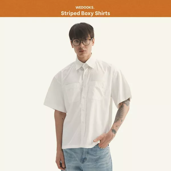 ÁO SƠ MI SỌC TAY NGẮN CHẤT LIỆU KATE ẤN ĐỘ FORM BOXY - 𝐒𝐓𝐑𝐈𝐏𝐄𝐃 𝐁𝐎𝐗𝐘 𝐒𝐇𝐎𝐑𝐓 𝐒𝐋𝐄𝐄𝐕𝐄 𝐒𝐇𝐈𝐑𝐓𝐒