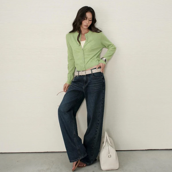KIDO - Quần jean dài lưng thấp ống suông NATHAN JEANS