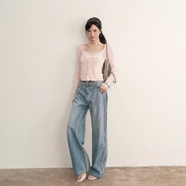KIDO - Quần jean đính đá ống suông SAMMY JEANS