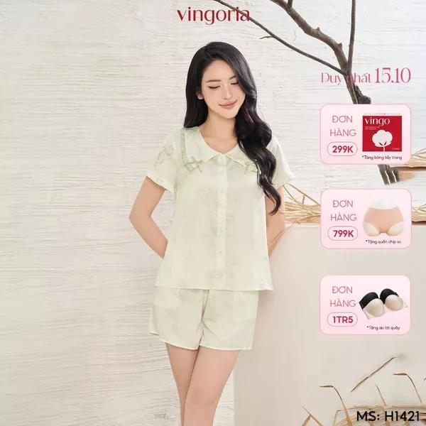 Bộ đồ ngủ mặc nhà Pijama lụa VINGO/VINGORIA tay ngắn thu đông H1421