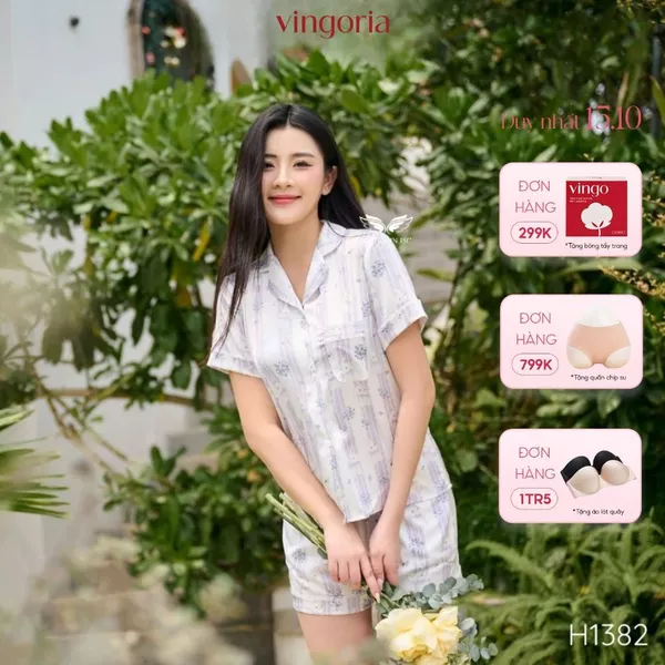 Bộ đồ ngủ nữ Pijama lụa VINGO/VINGORIA tay cộc thu đông H1382