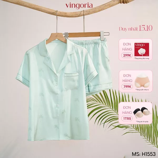 Pijama mặc nhà đồ ngủ nữ lụa VINGO/VINGORIA tay cộc thu đông Flora H1553