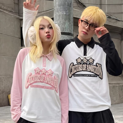 Áo Polo Dài Tay Raglan Nam Nữ ZUTEE Chất Liệu Tổ Ong Phồi Màu Hình In Thêu Xù