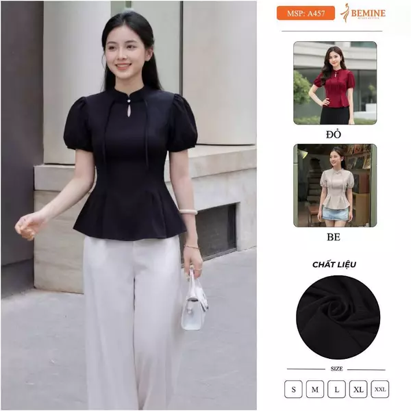 Áo thiết kế BEMINE cổ tàu tay phồng-A457