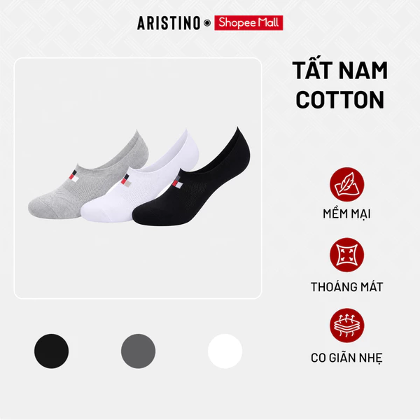 ARISTINO-BIZMEN Tất Thể Thao Nam CO08 Cotton Latex Cổ Ngắn Thoáng Khí Co Giãn Êm Chân Chống Trượt