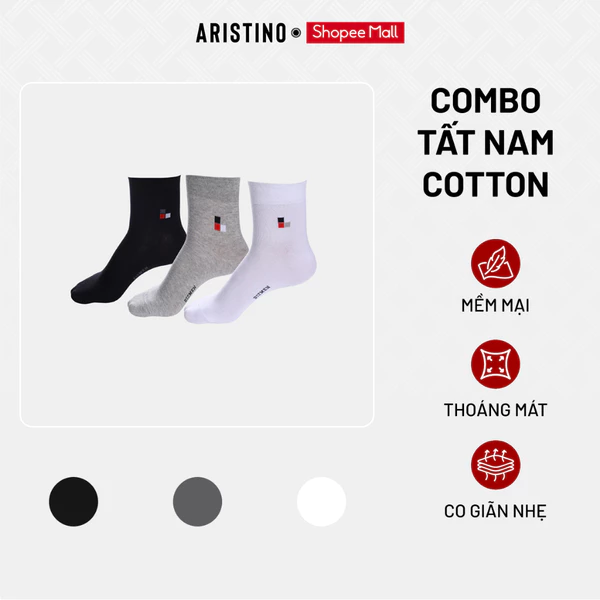 ARISTINO BIZMEN Đôi Tất Nam Cổ Trung BSC003EDP02 Cotton Kháng Khuẩn Khử Mùi Thoáng Khí Thấm Hút Mồ Hôi