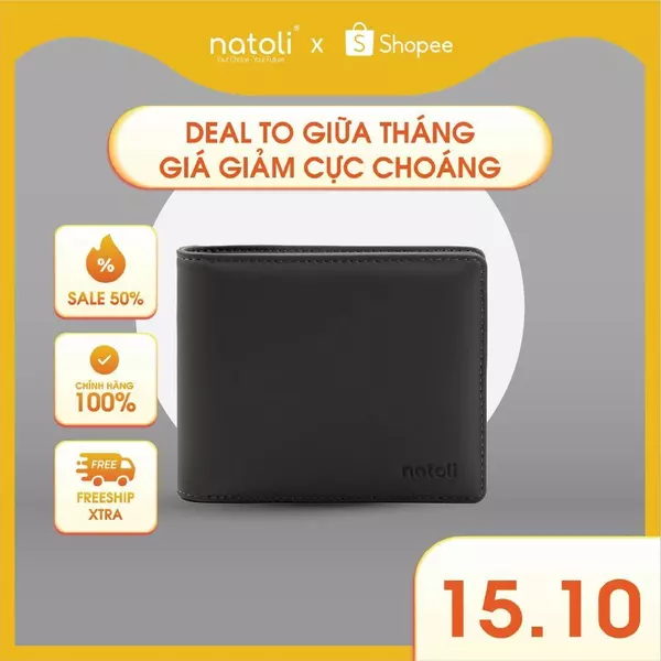 Ví nam nữ da gấp đôi dáng ngang NATOLI đựng thẻ cầm tay cao cấp BST Simple Horizontal Wallet V4