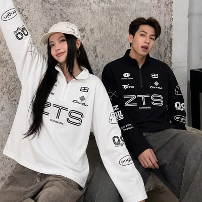 Áo Thun Nam Dài Tay Phối Khóa Zip Graphic Racing ZUTEE, Chất Liệu Cotton Tổ Ong Thời Trang Nam Nữ