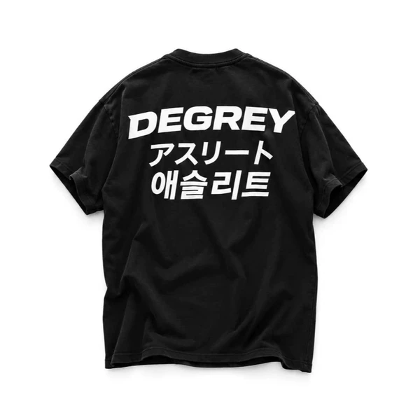 Áo Thun màu đen Degrey Korea Japan kiểu dáng rộng in hình logo - OVSLOGO