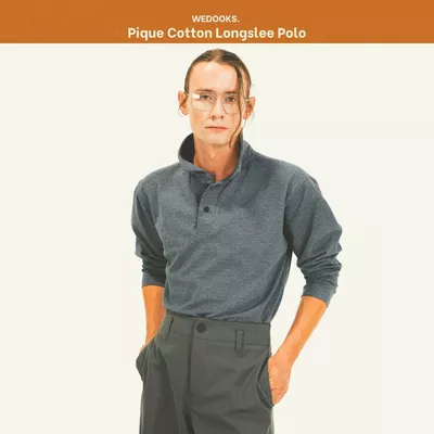 ÁO POLO THUN COTTON CÁ SẤU, TAY DÀI, FORM RỘNG THOẢI MÁI - 𝐏𝐈𝐐𝐔𝐄 𝐂𝐎𝐓𝐓𝐎𝐍 𝐋𝐎𝐍𝐆𝐒𝐋𝐄𝐄𝐕𝐄 𝐏𝐎𝐋𝐎