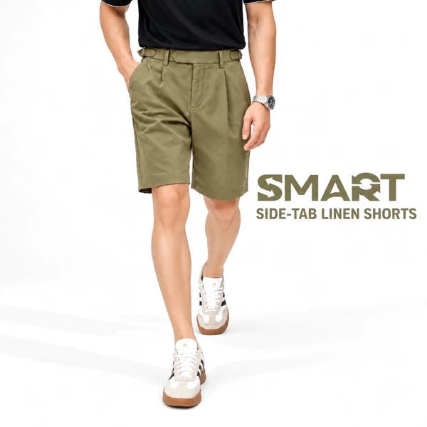 Quần short đũi SIDE-TAB LINEN SHORTS TORANO basic, có quai nhê thanh lịch và hiện đại FSBI004