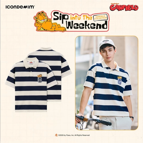 Áo Polo Nam ICONDENIM Garfield College Cat Stripe Form Boxy PLID0353