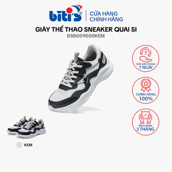 Giày Thể Thao sneaker quai si Bé trai Biti's BSB009000KEM - màu kem - size 35 đến 38