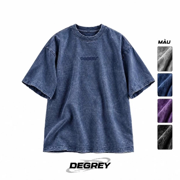 Áo Thun wax ĐEN/ PURPLE/ BLUE Degrey kiểu dáng rộng thêu logo
