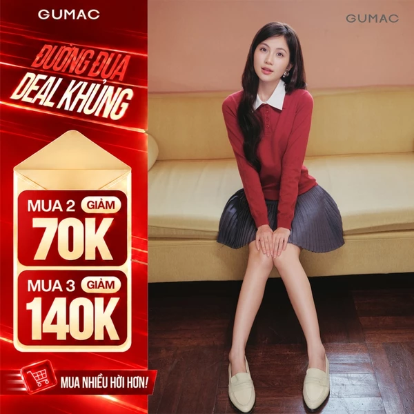 Áo Len Dệt Kim Nữ GUMAC Tay Dài Cổ Trụ Cài Nút Form Slim Ôm Vừa Thanh Lịch Thời Trang Công Sở AG10009