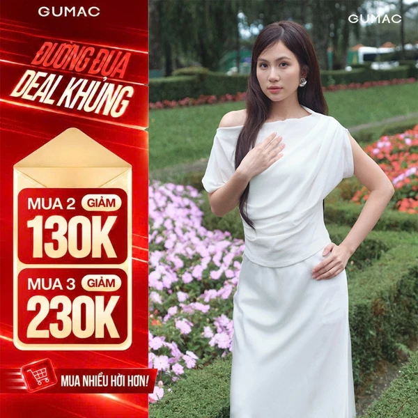 Áo Thun Nữ GUMAC Cổ Lệch Vai Tay Ngắn Form Slim Ôm Eo Xếp Ly Cách Điệu Kèm Áo Quây Bên Trong ATG09062