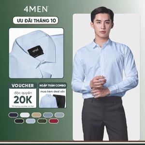 Áo sơ mi nam tay dài trơn đẹp 4MEN SM088 lụa chéo hạn chế nhăn, mềm mịn, form tailored rộng công sở trẻ trung, giá rẻ