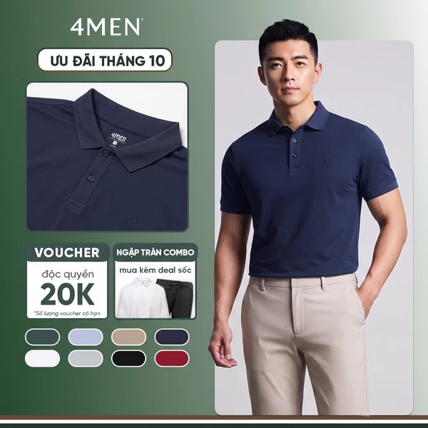 Áo thun polo nam trơn 4MEN PO153 có cổ bẻ basic form slimfit ôm đẹp trẻ trung, vải cá sấu chống nhăn mềm mịn mát giá rẻ