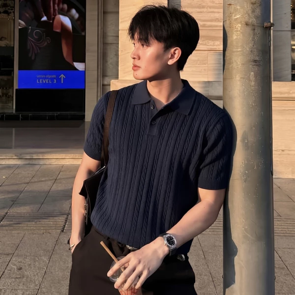 Áo Polo dệt kim ZUTEE sớ vải len thừng, phối Raglan, vải cotton chải kĩ mềm mịn không bai xù